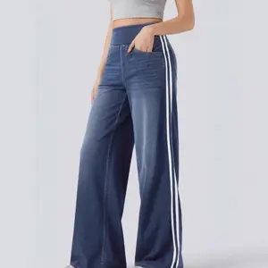 Vintage Washed Blue Side Stripe Jeans for Women Y2K High Street Design Loose Versatile Wide Leg Pants Womenswear Bottom with Pockets Women's homecoming woman jean black long pant snake print Stretch Denim Tights Multi-Pocket Cargo flare starched