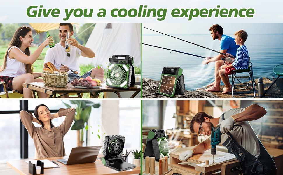 10000mAh Solar Powered Camping Fan with LED Lantern, 4 Speeds Powerful Wind Rechargeable Battery Operated Portable Fan, 90° Folding Desk Fan with Timer Power Bank for Outdoor Travel Tent Personal Fan