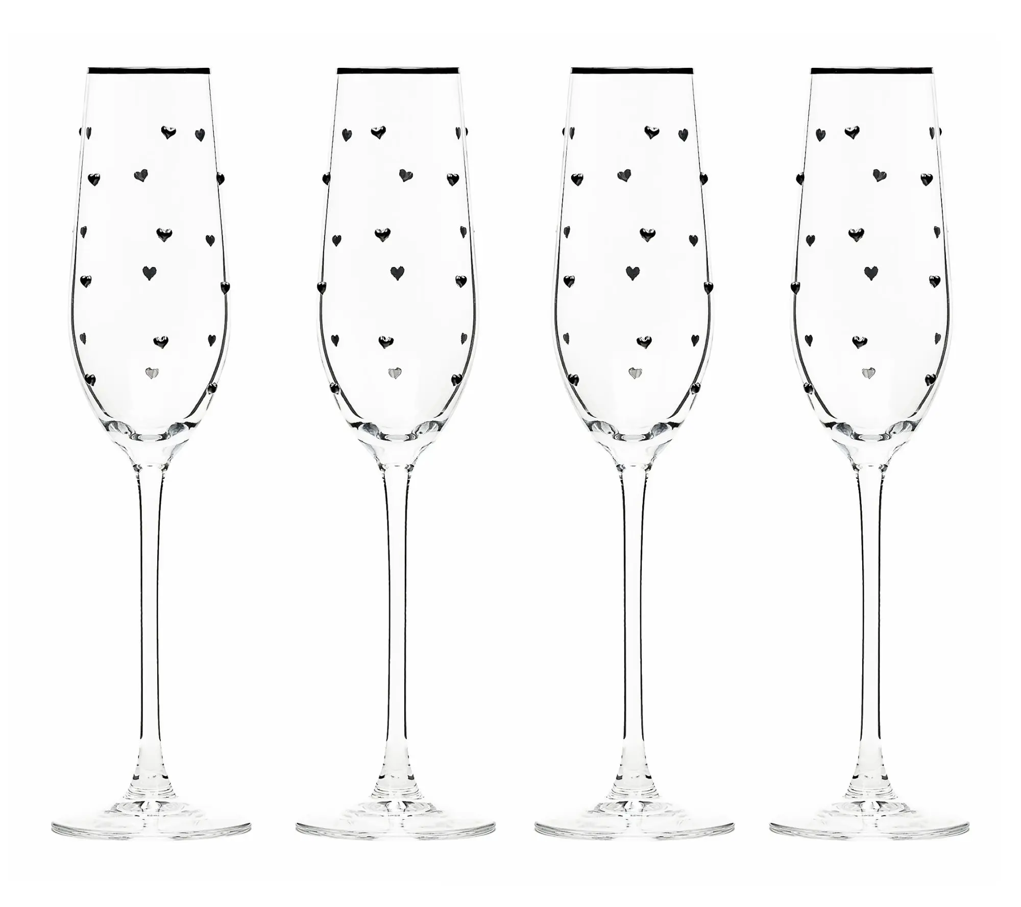 10 Strawberry Street Set of 4 Charming Heart Champagne Flutes