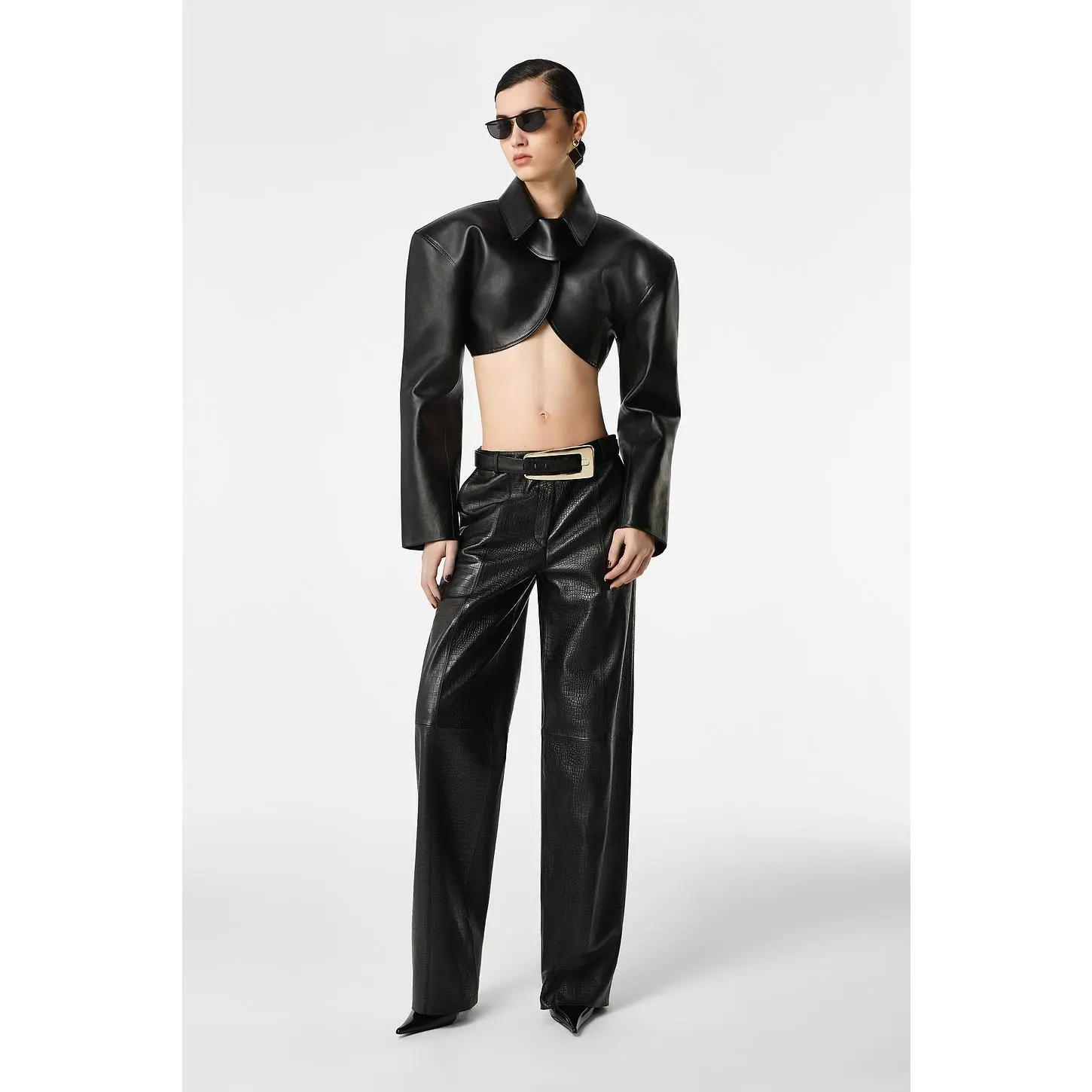 REVOLVE LOS ANGELES Agnes Cropped Leather Jacket in Black
