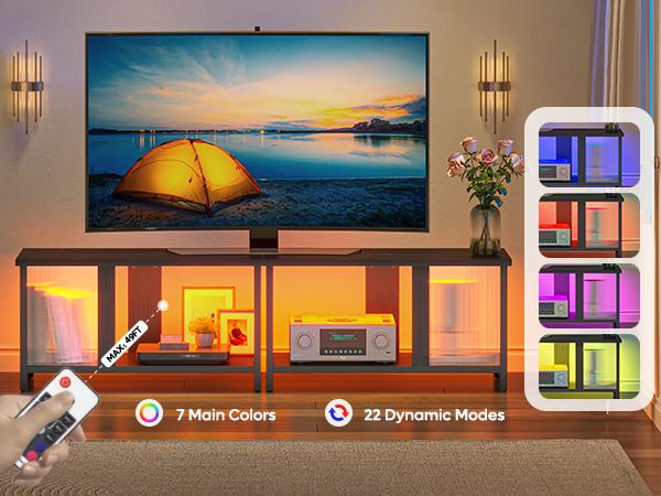 Pinmoco LED TV Stand for TVs up to 65'', Expandable Side by Side or Stacking TV Stand with Storage