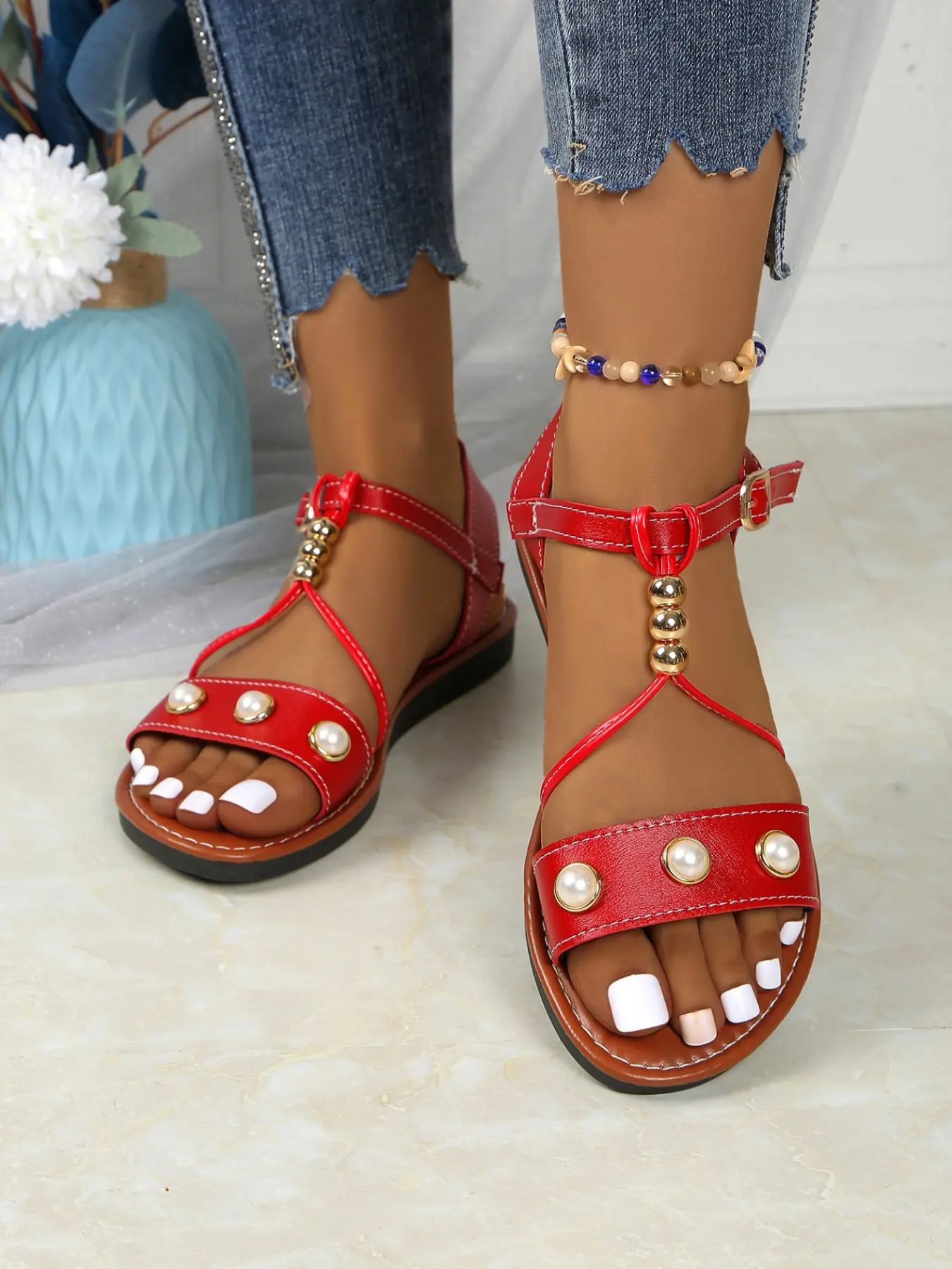 Women's Vintage Woven Thick Sole Roman Sandals, Metal Buckle Platform Shoes, Casual Commuter Beach Shoes, Medium Width, Less Than Ankle Height