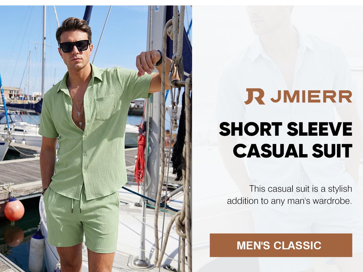 JMIERR Mens 2 Piece Short Sets Short Sleeve Shirts and Shorts Summer Beach Vacation Texture Outfits
