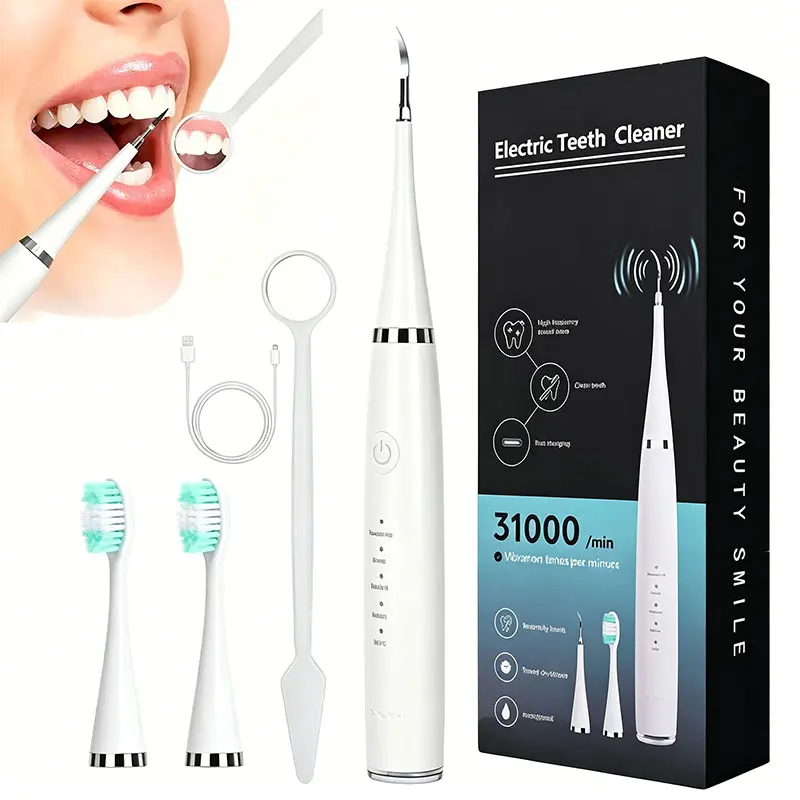 Waterproof Ultrasonic Teeth Cleaner - Cordless Portable Teeth Cleaning Tool, USB Rechargeable Ultrasound Plaque Remover, Adult Oral Care Dental Kit #SummerVibes