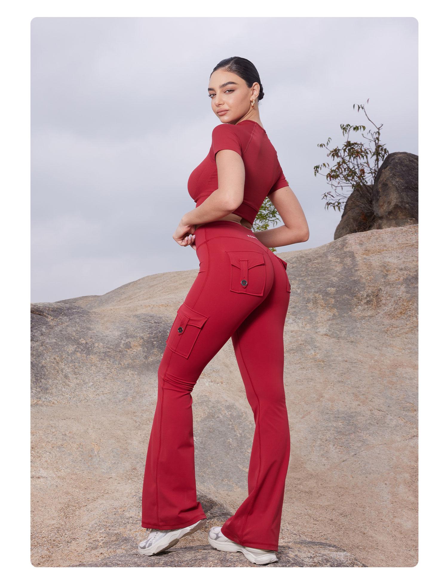 YEOREO CoreFlex Women's Workout Flare Leggings with Pockets Hidden Scrunch High Waisted Cargo Gym Yoga No Front Seam Leggings Flared Joggers Fitness Outfit Camouflage Sports Pants 75% Nylon 25% Spandex SpringStatements