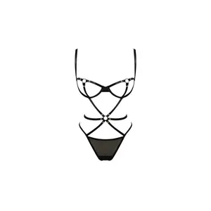 Women's Faux Leather Harness Lingerie, Punk Gothic Fashion, Lightweight Rave & Festival Outfit Spandex Bustier