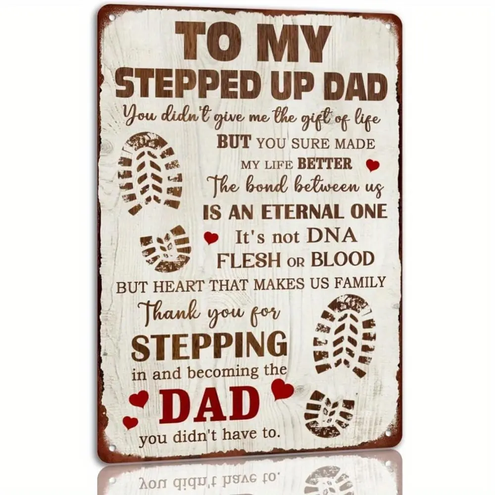 Room Decor & Room Makeover: Decorative Metal Sign & Plaques to My Stepped Up Dad, Rustic Vintage Wall Decor with Heartfelt Message, Fade-Resistant. Top father day gift ideas for Father's Day, Dad & Step Dad Gifts