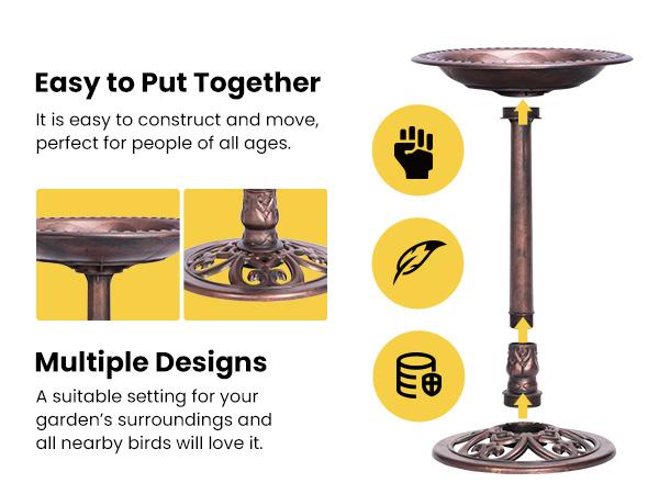 VIVOHOME Polyresin Antique Outdoor Golden Garden Bird Bath & Solar Powered Round Pond Fountain Combo Set 20-inch Diameter Durable Material Easy Assembly