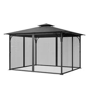 【fathersdaygift】VEVOR Gazebo Netting Replacement, Fit Most 10 x 13 x 6.8 FT Gazebo Curtain, Outdoor Garden Net, 4-Panel Sidewall Mesh Net, Patio Midge Netting with Double Zipper, Canopy Screen (Netting Only)