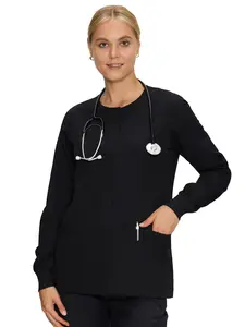 COZYFIT Scrub Jackets for Woman, Snap Front Nurse Jacket with 3 Pockets, Easy Care Soft Fabric summervibes Black Uniforms Womenswear Workwear