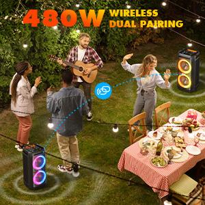 W-KING T11 Party Bluetooth Speakers 240W IPX6 Waterproof 5.3 Wireless 115dB Bass Hi-Fi DSP Karaoke Mic Lights USB EQ for Smartphones & Parties