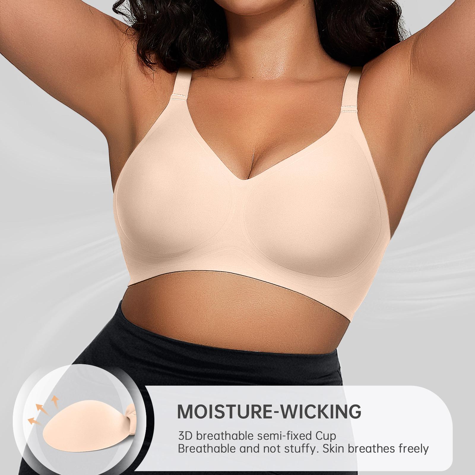 OEAK 2PCS Women Comfortable Push Up Jelly Bras Wireless Seamless Adjustable Bra Buttery Soft Everyday Tshirt V Neck Bra Convertible Bra