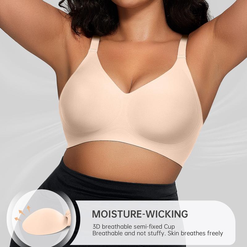 OEAK 2PCS Women Comfortable Push Up Jelly Bras Wireless Seamless Adjustable Bra Buttery Soft Everyday Tshirt V Neck Bra Convertible Bra