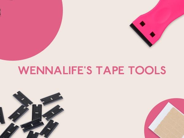 WENNALIFE Tape Remover Scraper Tool Razor Blade with 10 Replacement Blades & 6 Tape-Tabs Non-Scratch Tape in Extensions tool Adhesive-Remover for Cleaning