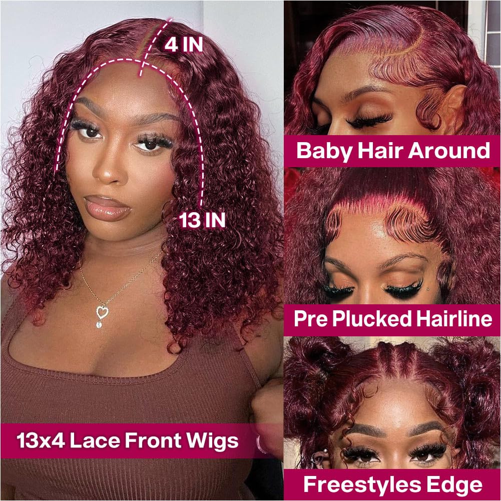 99j Burgundy Lace Front Wigs Human Hair 14 Inch 13x4 HD Deep  display picture 2