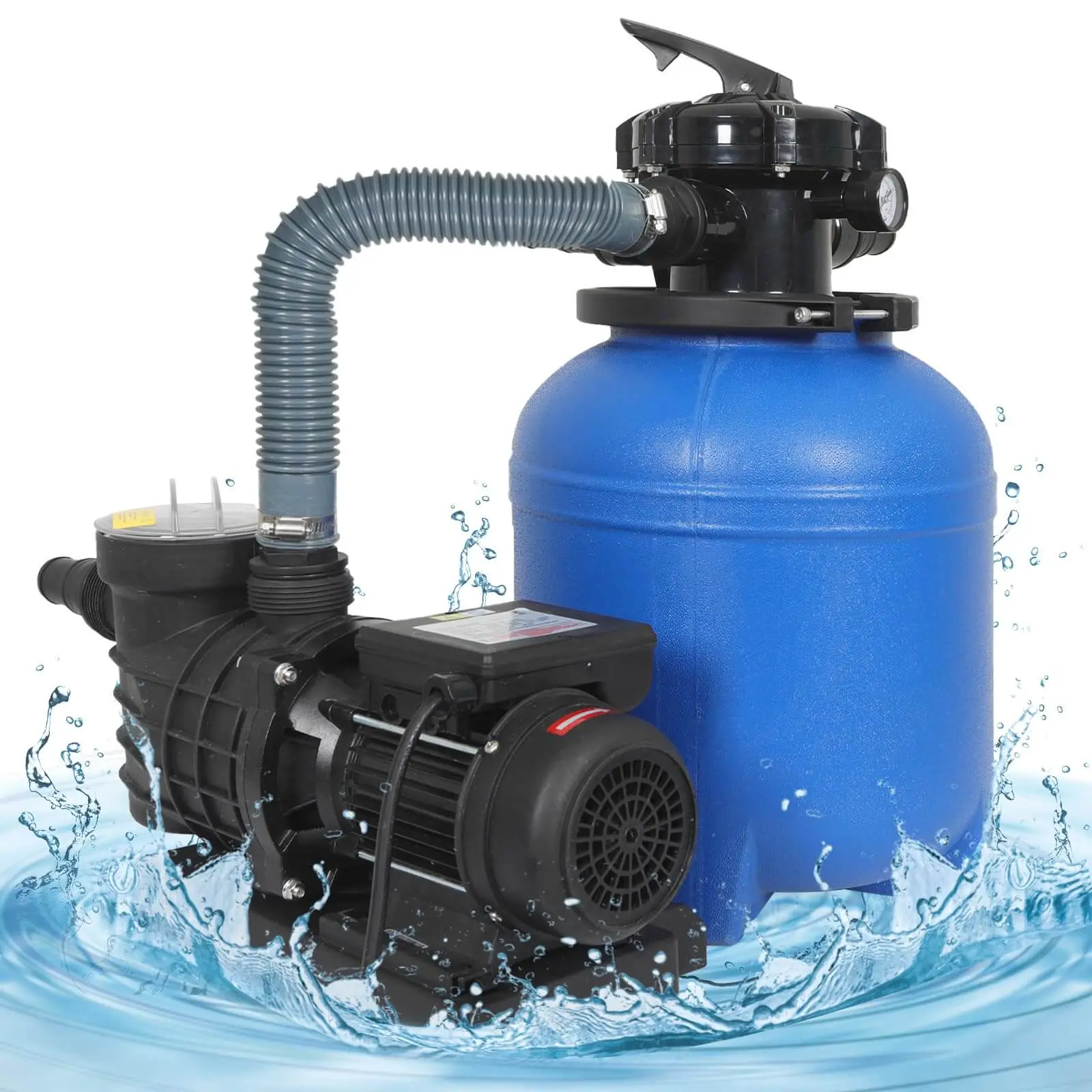 12in Sand Filter Pump with Timer for Above Ground Pool Up to 12046GAL, Summervibes, 1/2HP Pool Pump, High-Flow Cleaner Systems with 6-Way Multi-Port Valve, Durable Sand Filter with 40LB Capacity, TP007