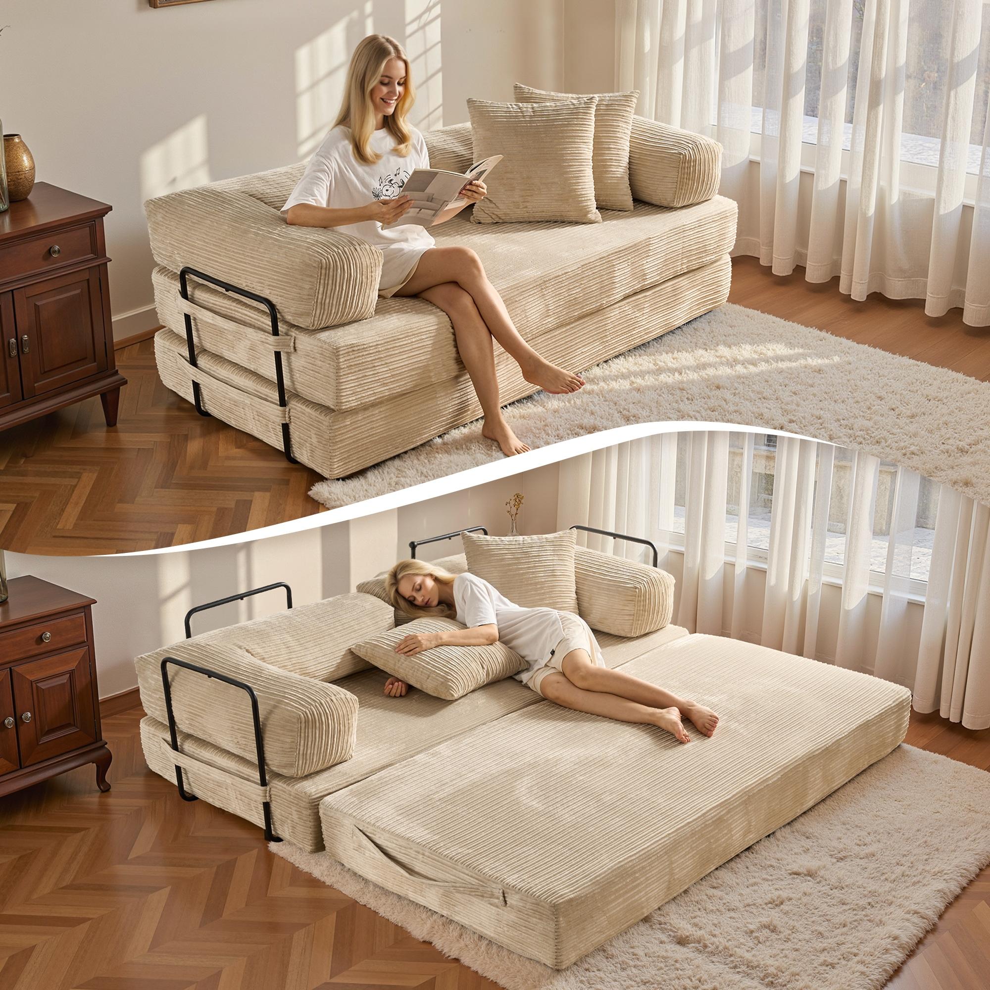 [March Limited-Time Sale]OOSWIFT 5-in-1 Folding 81" Cloud Floor Sofa Bed High-Quality Convertible Comfy Corduroy Fabric, Premium Sponge Padding, Multi-Functional Floor Sofa & Mattress for Living Room Upholstered Soft Couch,Christmas gift