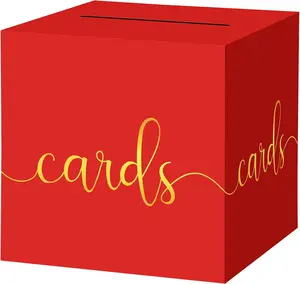 Red Gift Card Box with Slot 9.1 Gold Foil Card Box for Party, Graduation, Wedding Reception, Birthday, Christmas, New Year, Raffle Ticket Money Envelope Holder