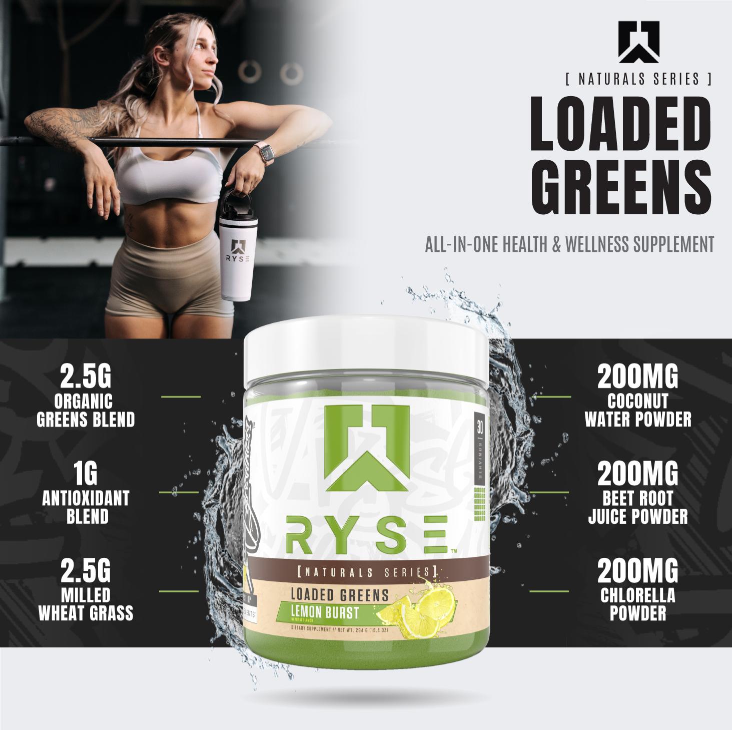 RYSE Loaded Greens Superfood Powder - Daily Supplement with Greens Balance for Digestion, Immunity, and Energy Support - 30 Servings