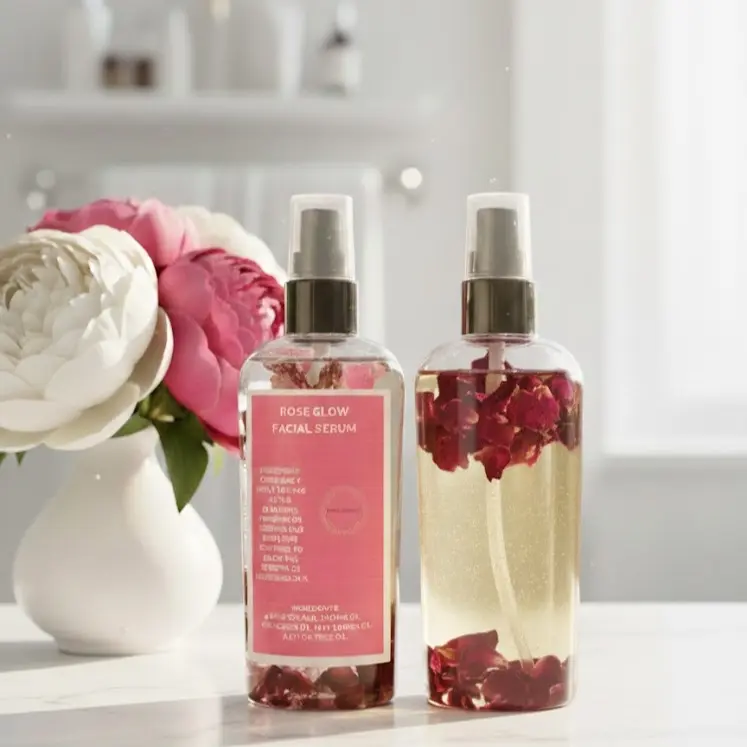 Rose Glow Facial Serum - Sunflower oil, Rose Petals, Tea Tree Oil, jojoba oil.