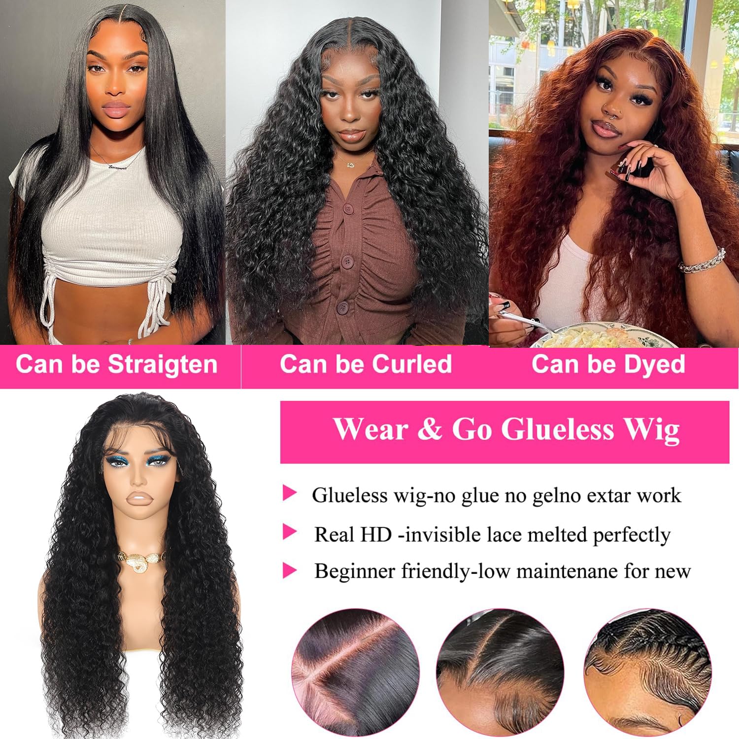 Glueless Wigs Human Hair Pre Plucked Pre Cut 6x4 5x5 Hd Lace Closure Wear and Go Deep Wave Curly 13x4 13x6 Lace Front Wigs for Black Women Wet and Wavy Natural Hairline