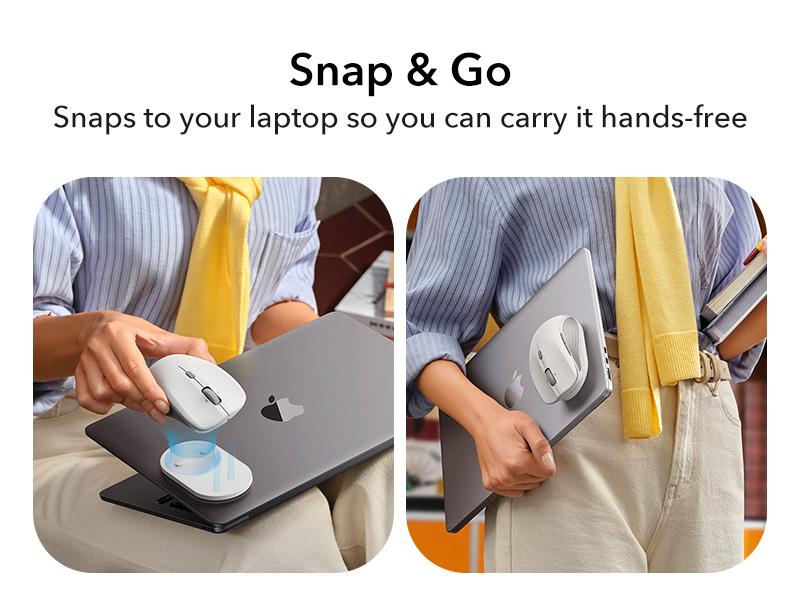 ESR MagMouse Wireless Bluetooth Mouse with Magnetic Base & Built-in Charging Cable - Lightweight, Rechargeable, Ergonomic Design, 6 DPI Levels, Silent Clicks, 2.4 GHz & Bluetooth 5.0 Dual Modes