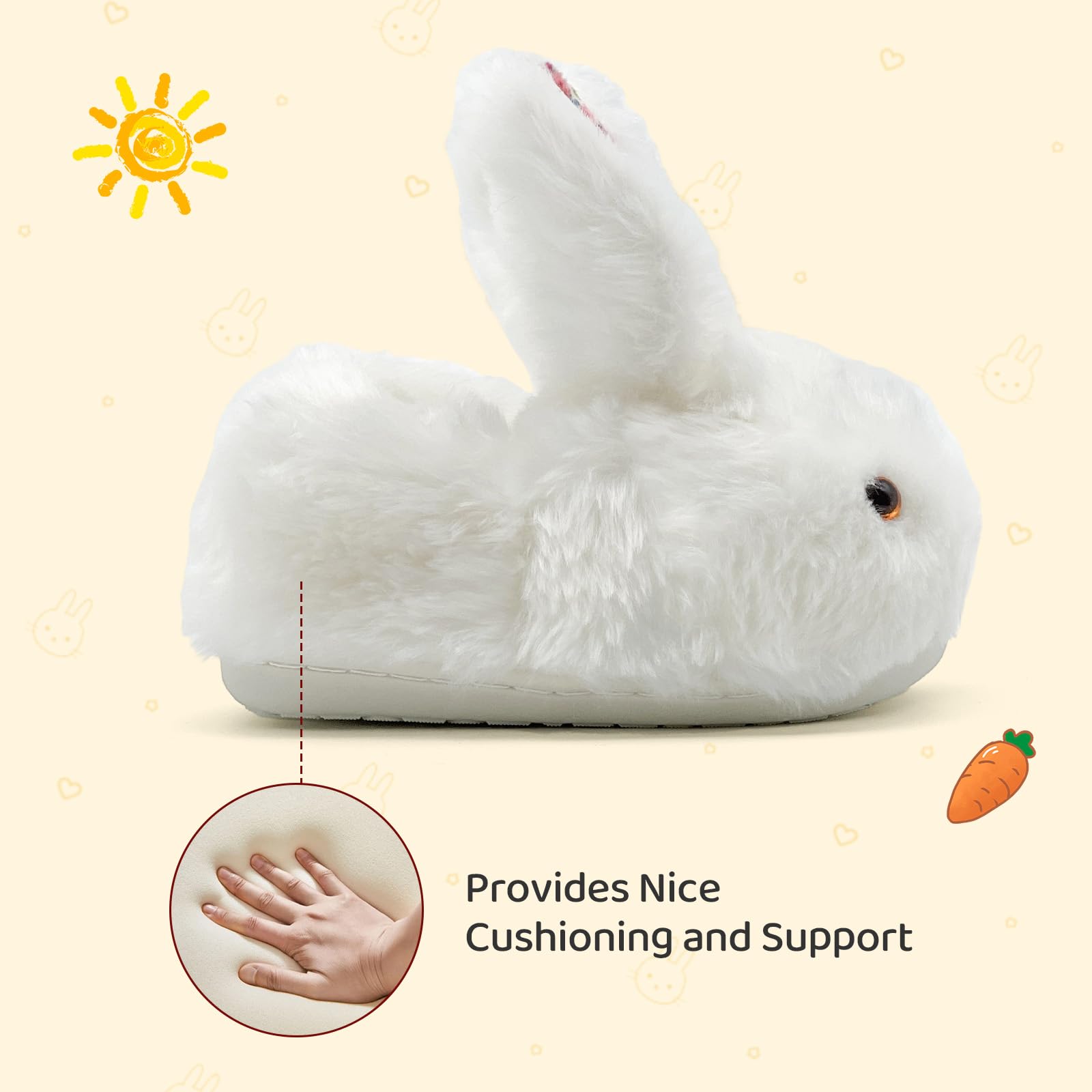 rosyclo Toddler & Kids Bunny Plush Slippers Adorable Fuzzy Design with Warm Lining Non-Slip Rubber Sole Cozy Indoor Winter Rabbit House Shoes for Girls & Boys Children