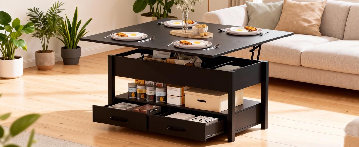42'' Lift Top Coffee Table, 4-in-1 Multifunctional Lift Coffee Table with Storage & Hidden Compartments, Farmhouse Coffe Table with Lifting top for Living Room, Dining Reception Room 42'' Lift Top Coffee Table, 4-in-1 Multifunctional Lift Coffee Table with Storage & Hidden Compartments, Farmhouse Coffe Table with Lifting top for Living Room, Dining Reception Room