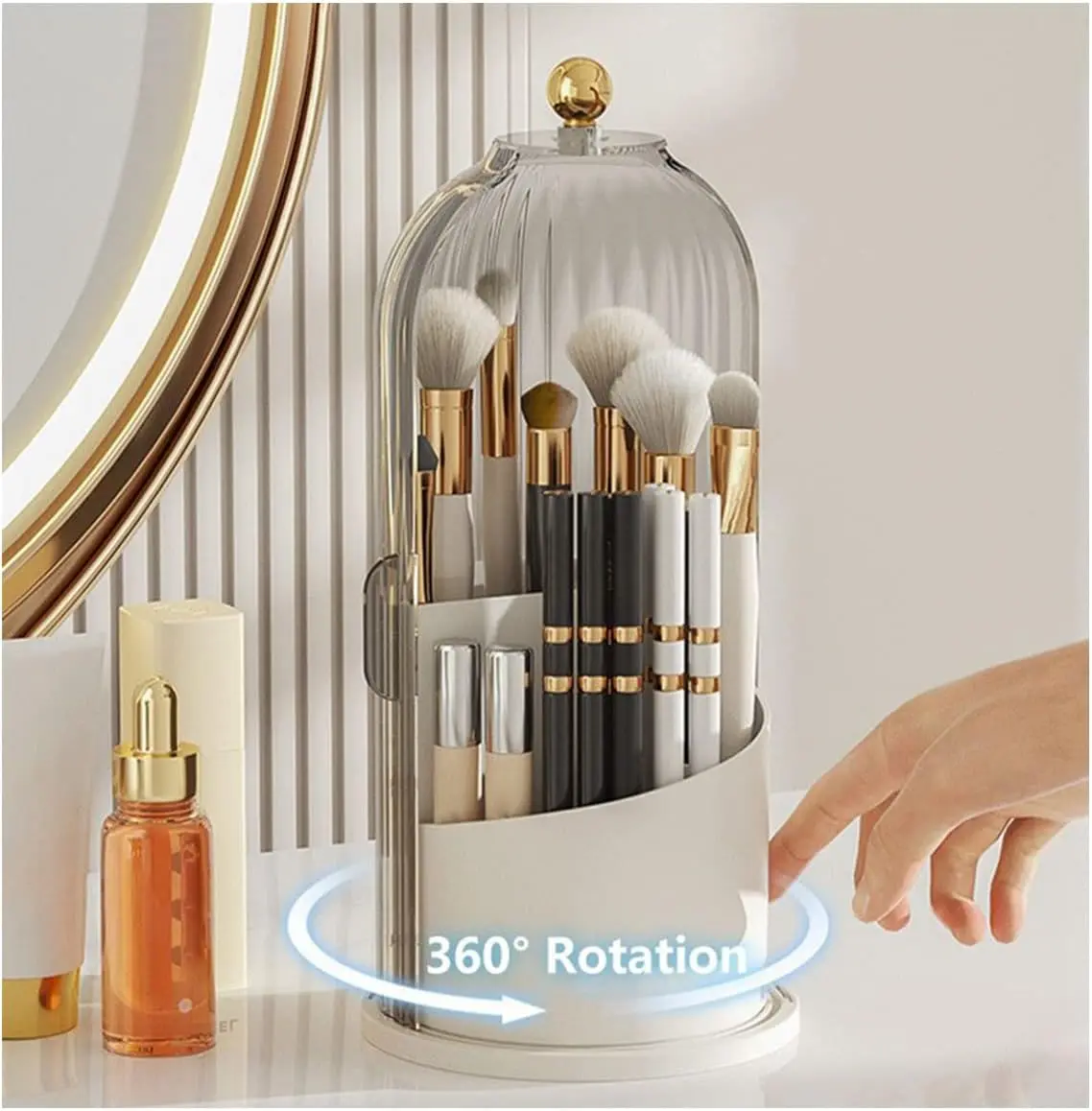 Makeup Brush Holder with Lid 360 Rotating Clear Dustproof Make Up Organizers for Vanity Bathroom Countertop, Transparent | with Lid,back to school,back to school haul