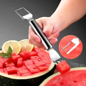 Watermelon Fork Slicer Cutter Tool, 2-in-1 Stainless Steel Fruit Cutter, Dual Head Fruit Forks, Premium Kitchen Gadget for Easy Fruit Prep