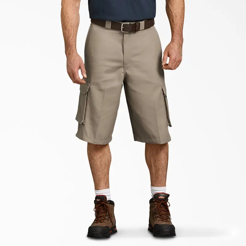 Dickies Men's FLEX Loose Fit Cargo Work Shorts, 13", Loose Fit Cargo Pockets, Workwear Style Beige Belt