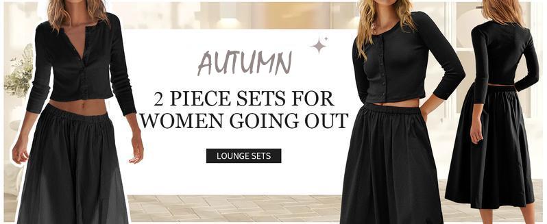 Naeduo Women's 2 Piece Lounge Sets Spring/Summer Ribbed Button Down Cardigan & Elastic Waist Skirt in Soft Breathable Blend for Vacation Outfits SpringStatements