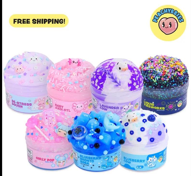 PEACHYBBIES Baby Axolotl Slime 4oz Premium Scented ASMR Stress Relief Fidget Toy Cucumber Melon Scent with Pink Axolotl Charm & Sprinkle Mix ( Choose Slime )