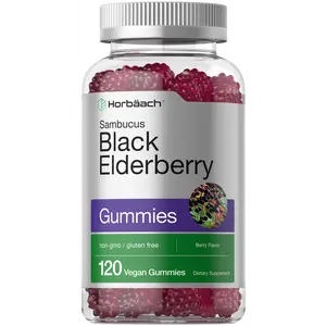 Horbaach Black Elderberry Gummies | 120 Count | Sambucus Extract | with Zinc and Vitamin C | Berry Flavor | Vegan, Non-GMO, and Gluten Free Supplement for Adults