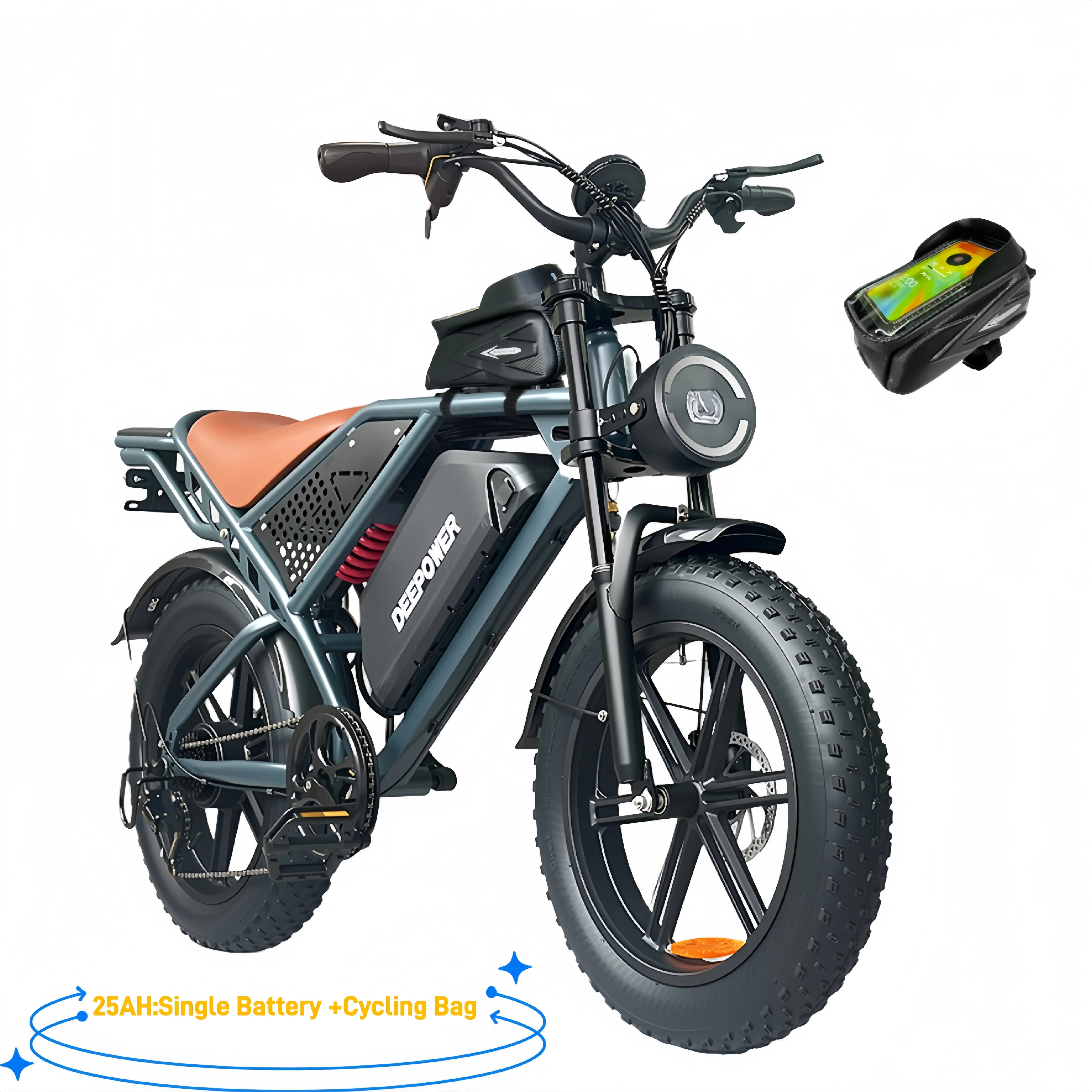 【2026 Gift&DEEPOWER Ebike】Electric Bike for Adult, 1500W Peak Electric Bike, 30MPH,, 7 Speed Electric bike, 48V Removable Battery, 20" Fat Tire Off Road Ebike, All Terrain for Mountain, Sand, Road