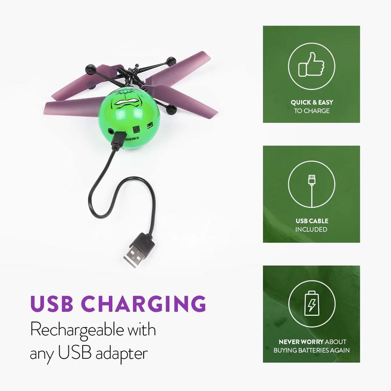 Marvel IR UFO Helicopter Ball  - Captain America, Iron Man, Hulk, X-Men Deadpool, Spider-Man, Thor, Black Panther, Guardians of the Galaxy - Officially Licensed