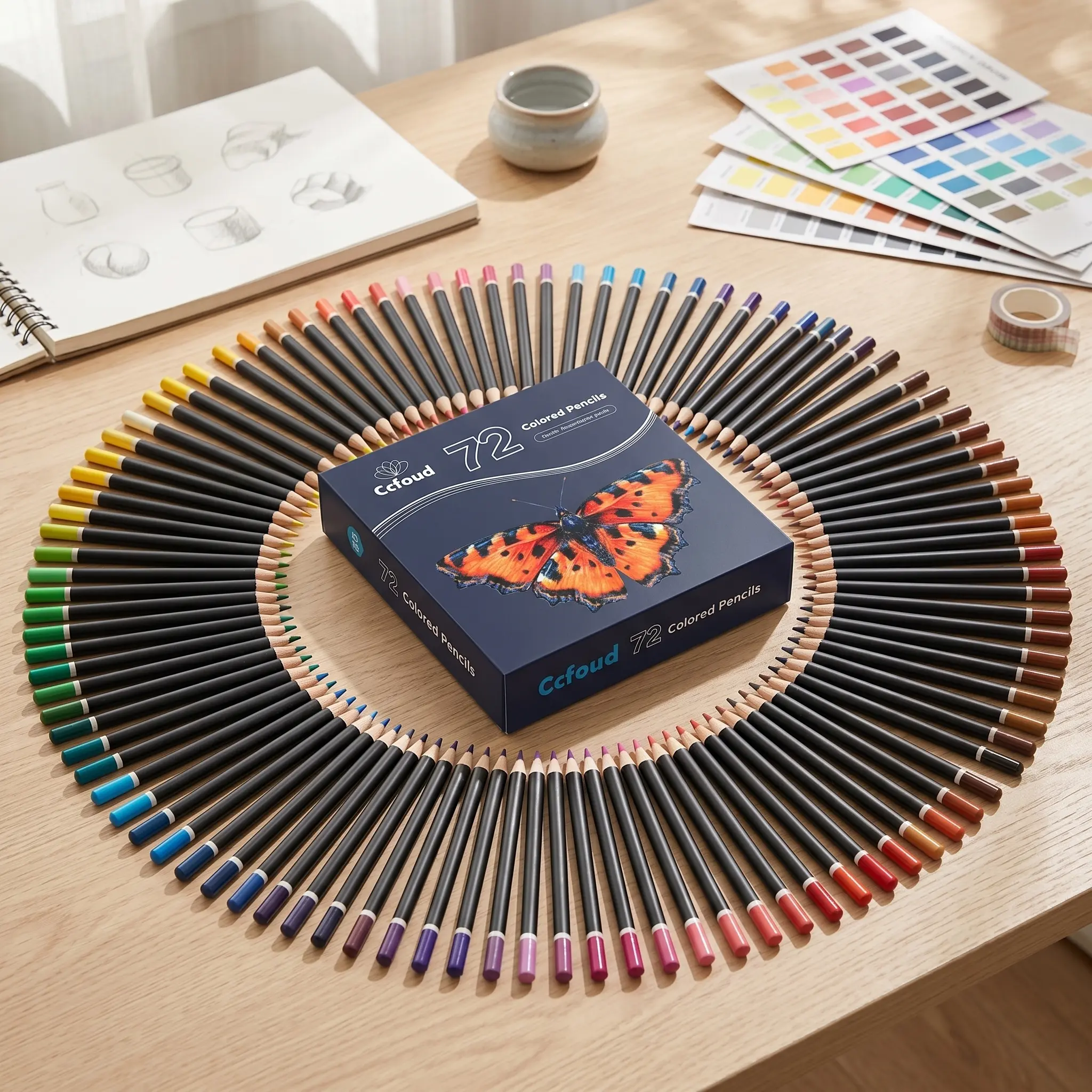 72 Premium Colored Pencils,Set of 72 Colors,Artists Soft Core with Vibrant Color,Ideal for Drawing Sketching Shading,Coloring Pencils for Adults