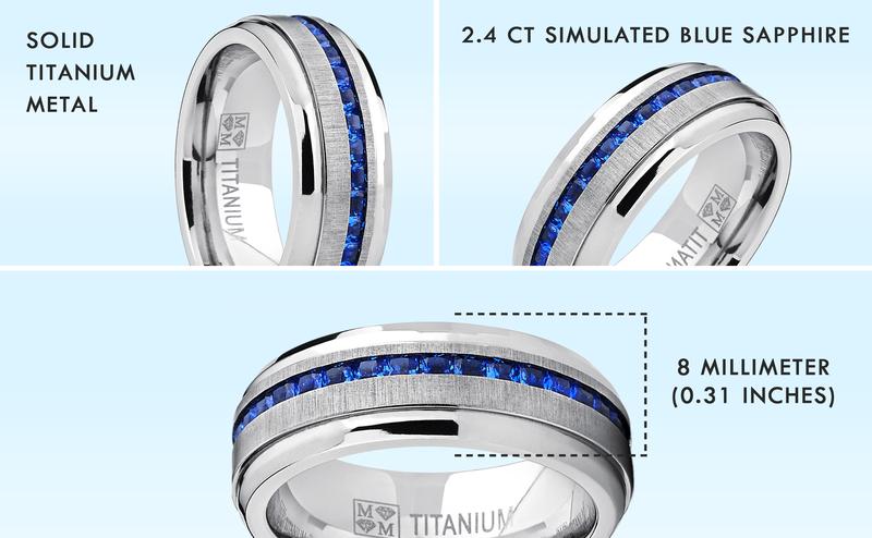 Men's 2.4Ct. Blue Sapphire Titanium Wedding Band Engagement Ring Cubic-Zirconia 8MM