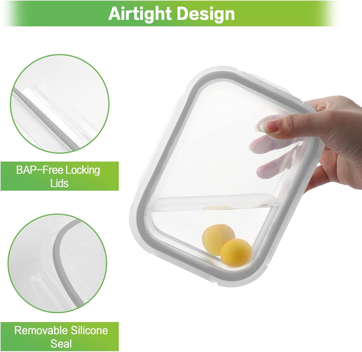 12Pack Airtight Glass Food Storage Containers with Lids,Microwave,  and Dishwasher  Kitchen Organizer, BPA-Free , Black/Gray Set Utensils