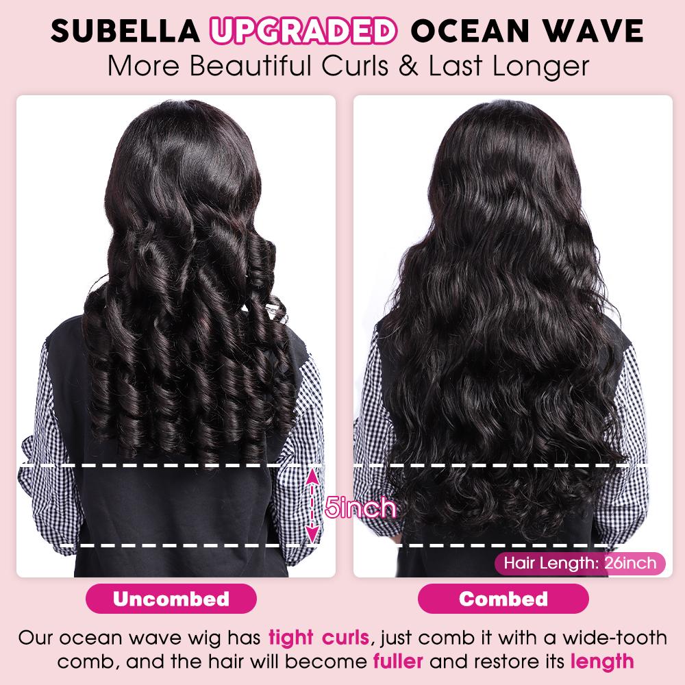 Subella Hair All-Day Wear Comfort Real Glueless Ocean Wave Wig Ready to Go 200% Density HD Lace Middle/Side/C Part Loose Body Wave Wig Pre Cut Plucked Human Hair Beginner Friendly