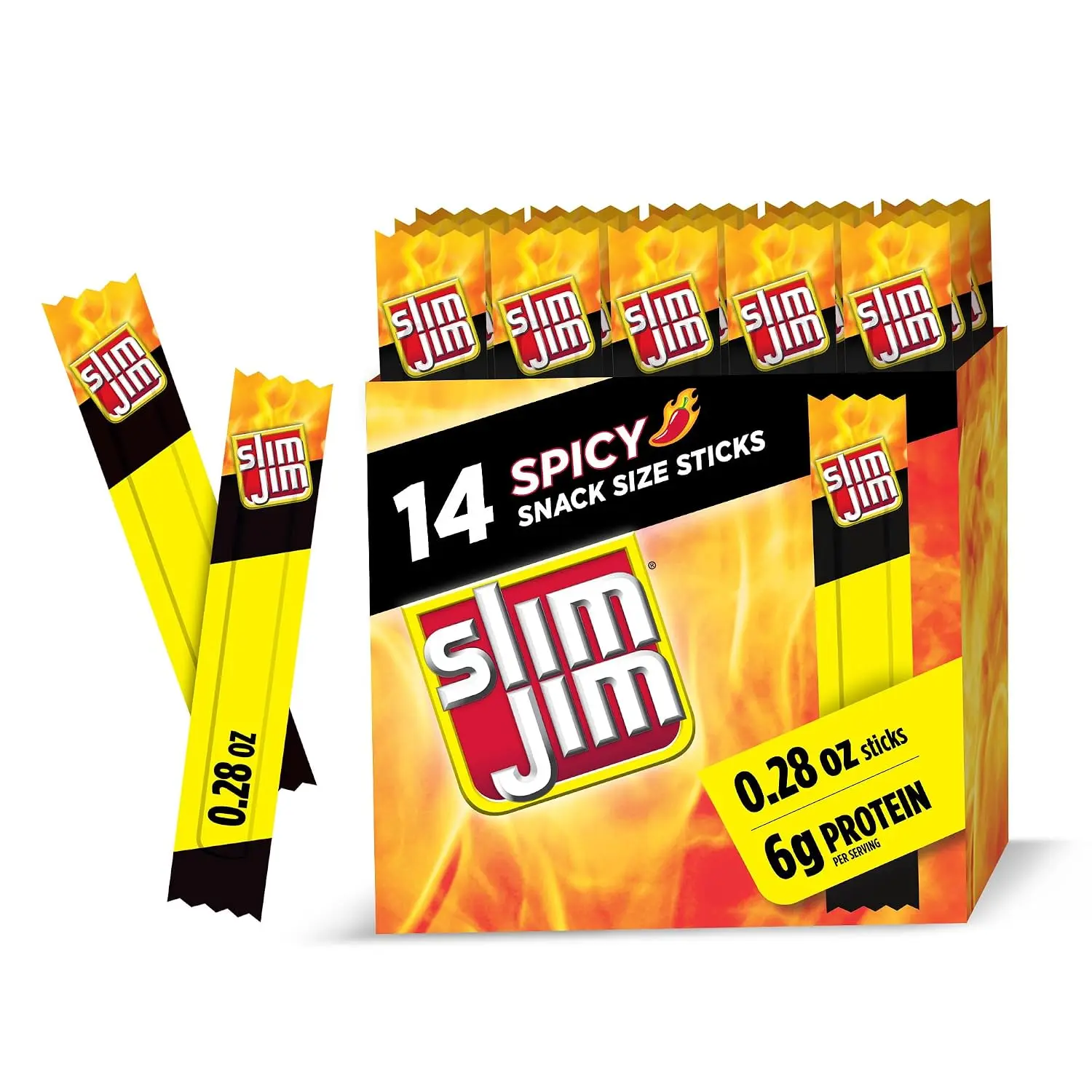 Slim Jim Smoked Jerky Snack Sticks, Spicy Flavor, 0.28 oz., 14-ct