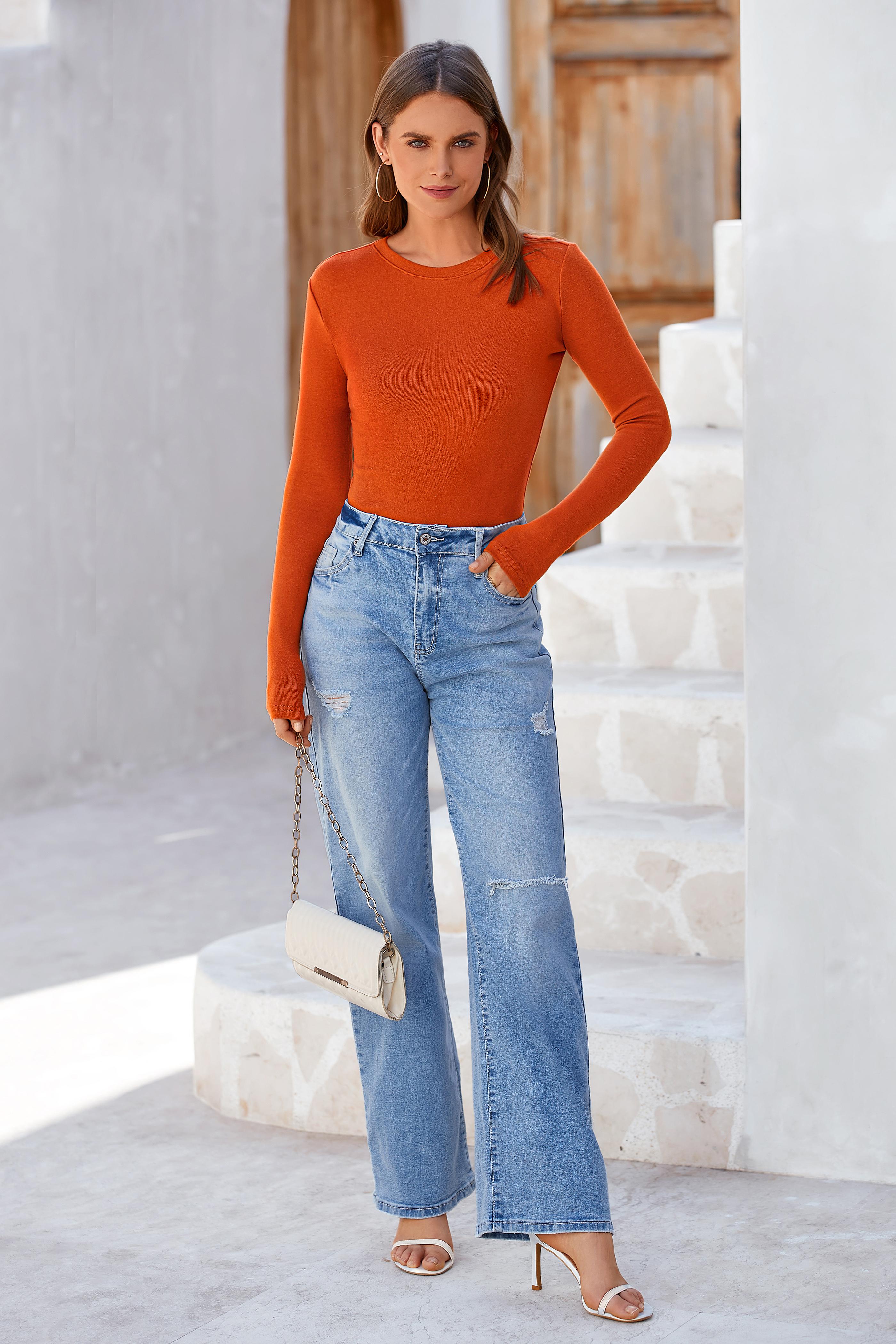 BTFBM Women's Casual Long Sleeve Crew Neck Top - Slim Fit Basic Going-Out Blouse for Summer & Fall