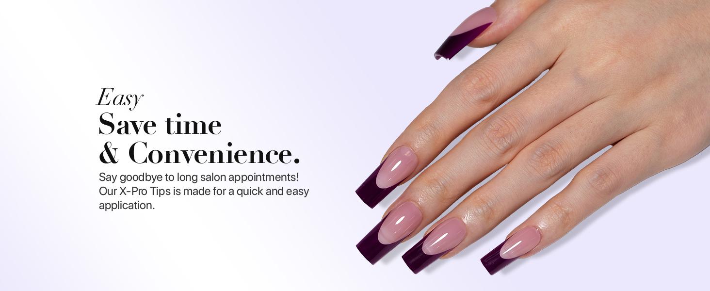 SXC Cosmetics X-Pro Tips French Tip Press on Nails – French Purple Edition Starter Kit