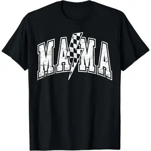 Mama Lightning Bolt Checkered Varsity Mom Women Mother's Day T-Shirt 👑