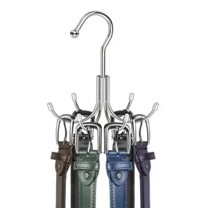 Rotatable Belt Hanger 360 Swivel Space Saving Closet Organizer 8 Hooks for Belts Ties Scarves Bras Purses Heavy Duty Metal Wardrobe Storage Silver 1 Pack