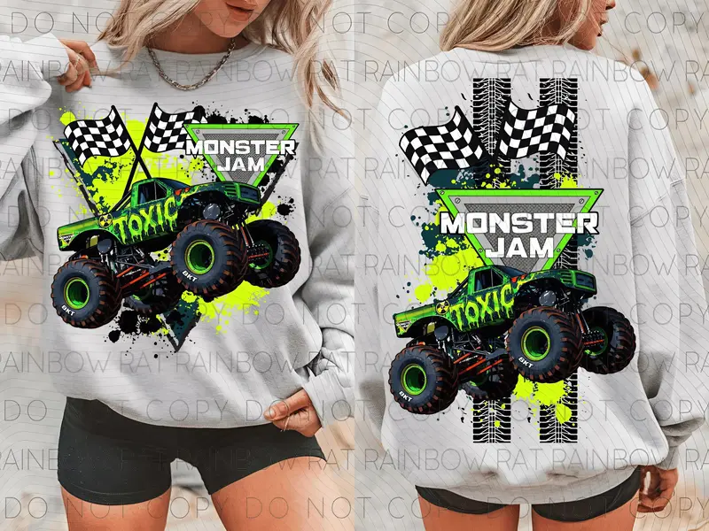 Monster Jam Event Toxic Monster Truck Sweatshirt Youth and Adult 2 Sided Graphic Sweatshirt or T-shirt, Monster Jam shirt, Monster Truck shirt, Off-Road Motorsports Tee, Monster Truck Fan Gift, Youth clothing, summer outfit, Racing Fan Gift