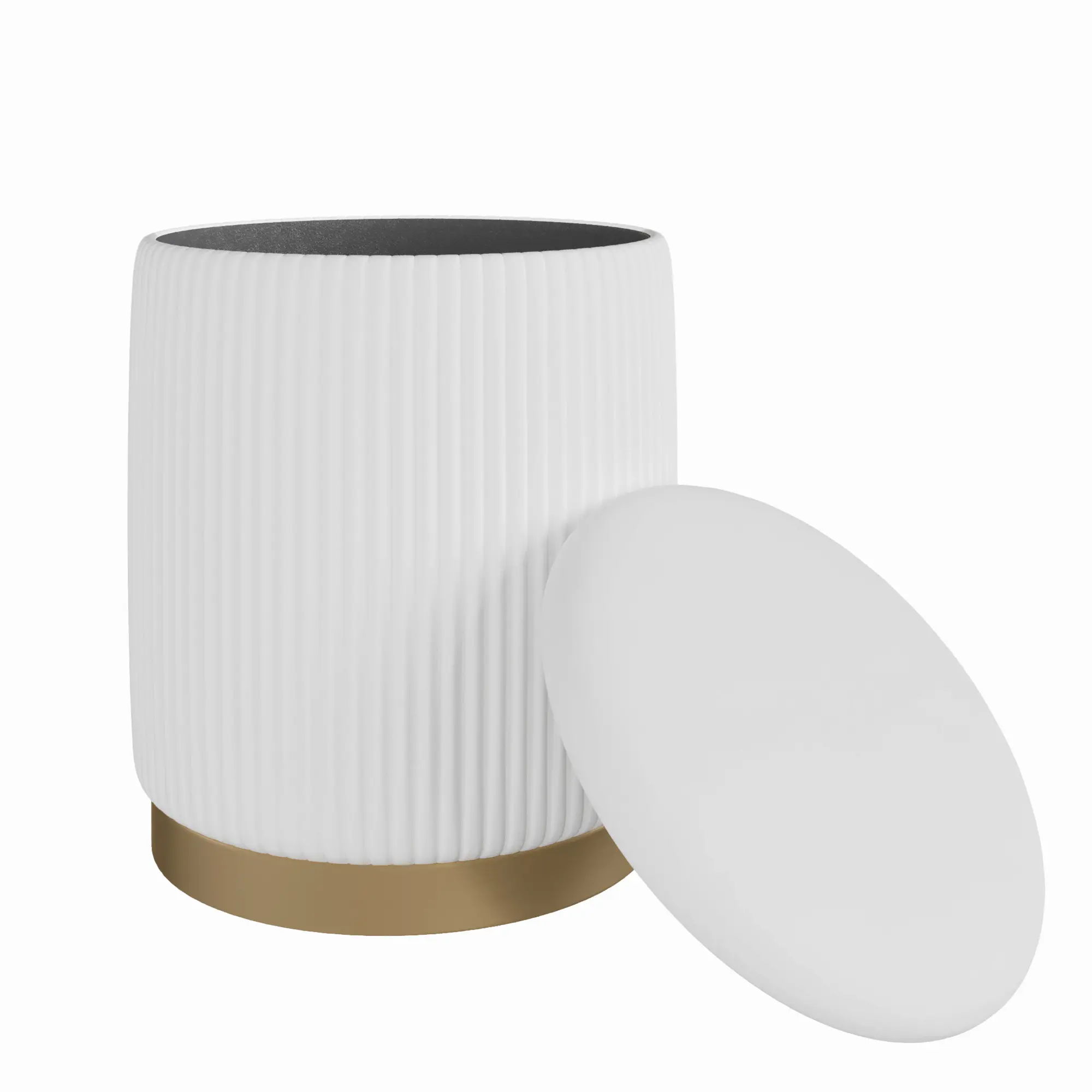 Velvet Stool with Hidden Storage Fluted Design and Gold Brass Base for Modern Decor and Versatile Use Living Room Furniture