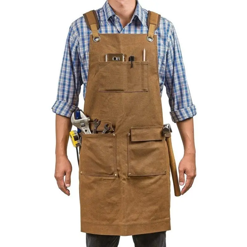 Canvas Apron with Multiple Pockets, Durable Apron with Adjustable Shoulder Straps, Ideal for Carpenters & Garden Maintenance Workers, Industrial Work Apron, Aprons With Pockets