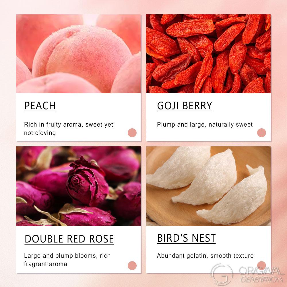 2.0 Sparrow‘s Nest Snow Fungus Rose Tea 90g(15g×6pack) Caffeine Free 65% Snow Fungus Rose Goji Edible Bird's Nest Peach