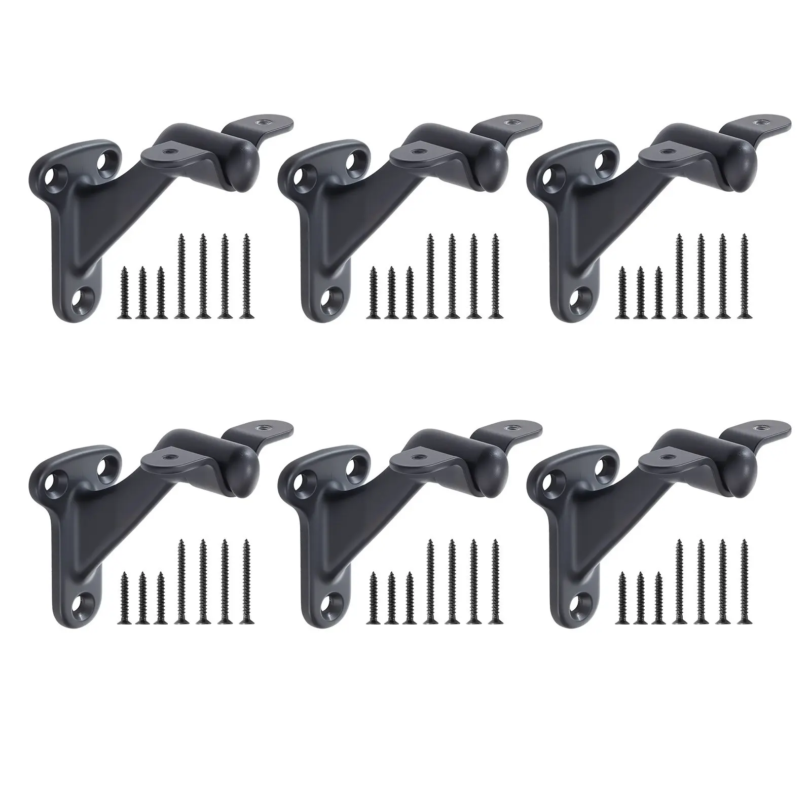 6-Pcs Heavy-Duty Handrail Hardware Brackets - Flexible Angle Adjustment & Effortless Installation, Matte Black Stair Railing Brackets for Stairways & Staircases